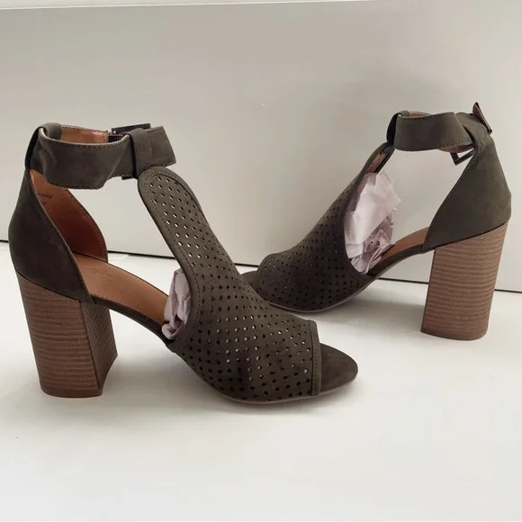 Target universal thread fall booties heel peep toe chunky wedge sandal green 9 - Picture 7 of 9